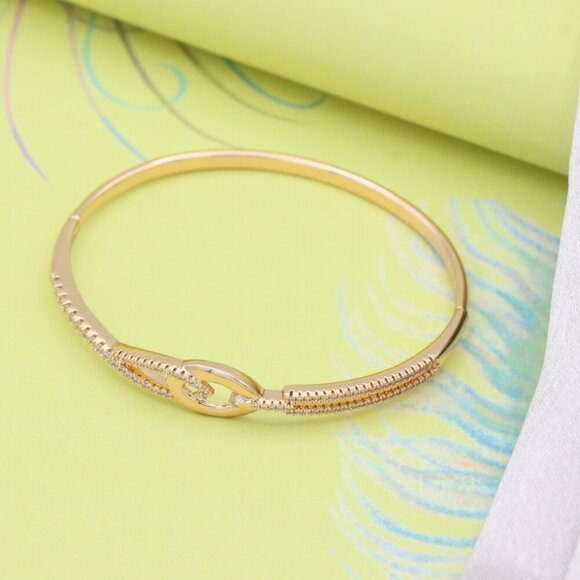 Elegant Rose Gold Bangle with Dainty Diamond Accents, XPBL0563 - Picture 2 of 12